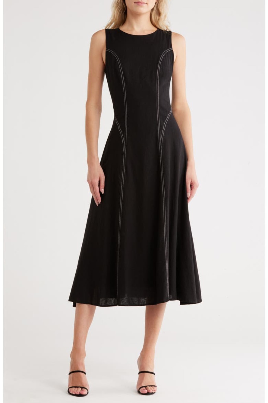 Jason Wu Black Sleeveless Midi Dress White Seam Linen Blend Size 10